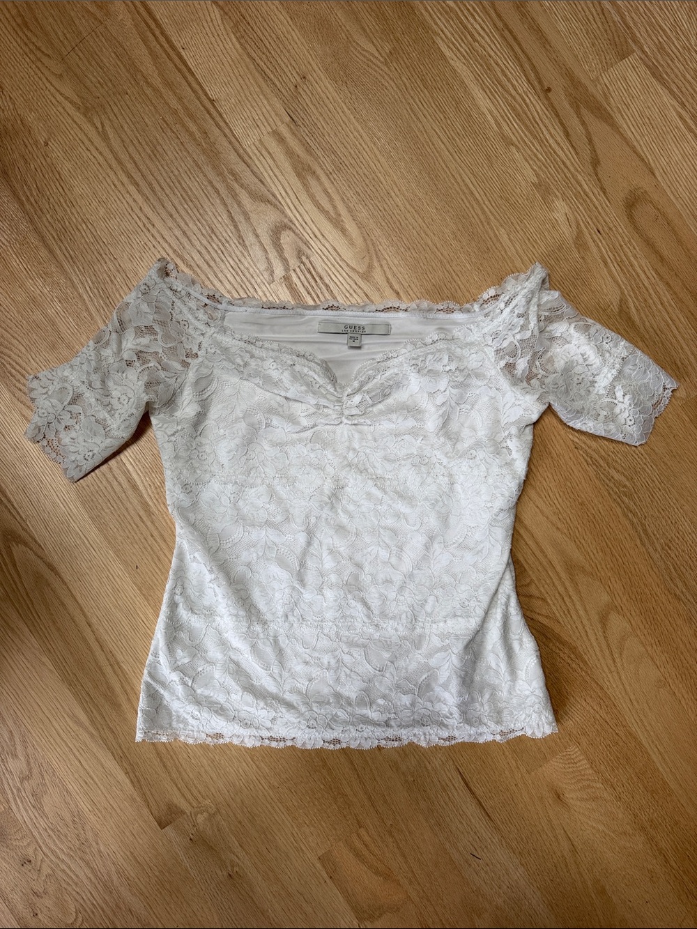 Guess White Floral Lace Off-Shoulder Top
